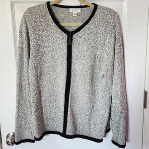 VTG Christopher & Banks Cardigan Sweater Women's Sz L Heather Gray Full Zip